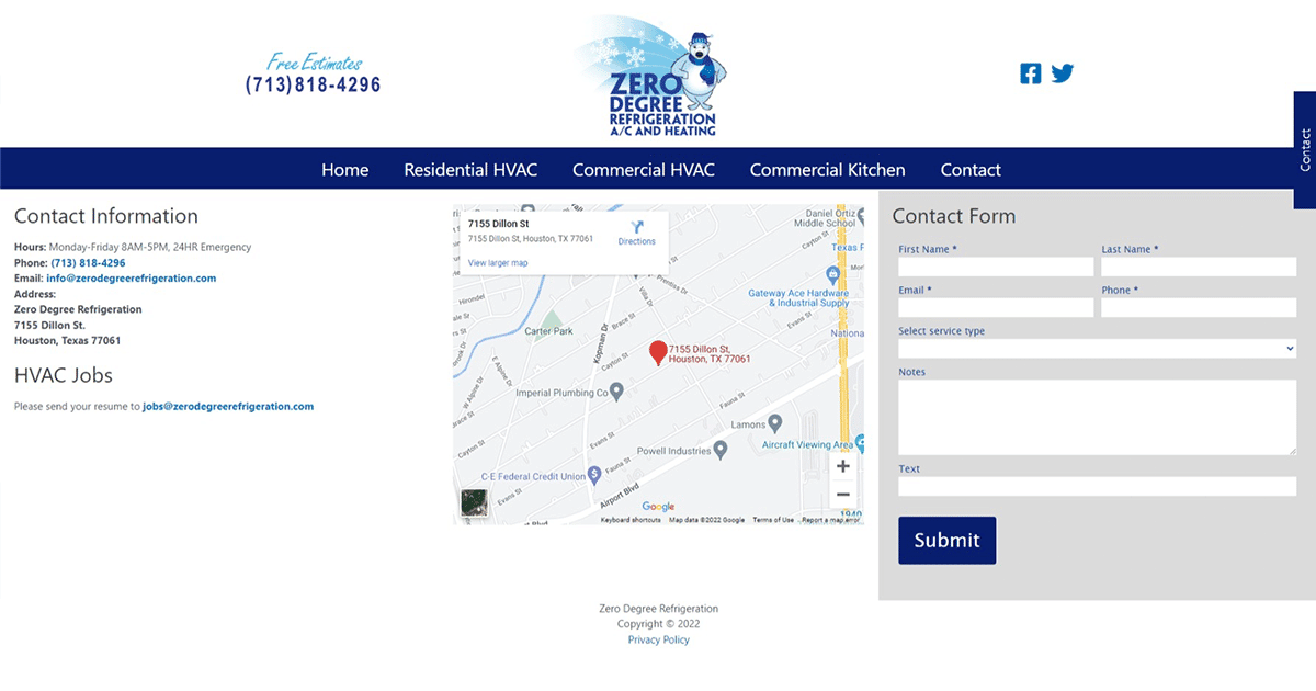HVAC Contact Zero Degree Refrigeration Houston TX